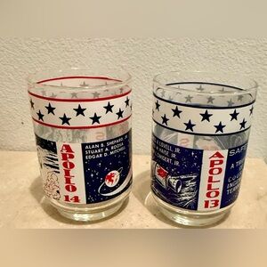 2 Vtg 1969 Libbey Commemorative Glasses Apollo 13 Apollo 14 Moon Landing 10oz.